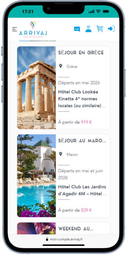 ARRIVAJ — Agence de voyages et loisirs pour les CSE : 60 voyagistes, billetterie, cartes cadeaux et plateforme de réservation