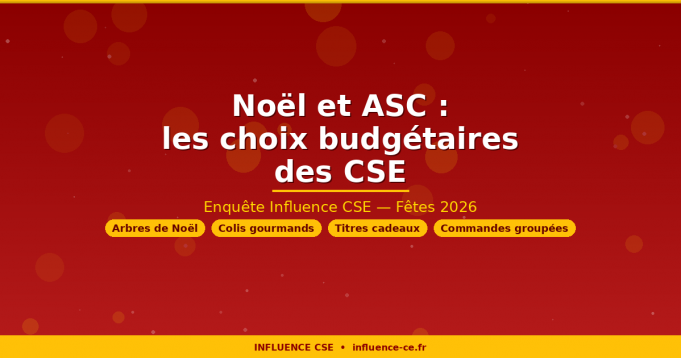 Noël et ASC : les choix budgétaires des CSE Noël et ASC : les choix budgétaires des CSE — Enquête Influence CSE fêtes 2026, arbres de Noël, titres cadeaux, colis gourmands et commandes groupées