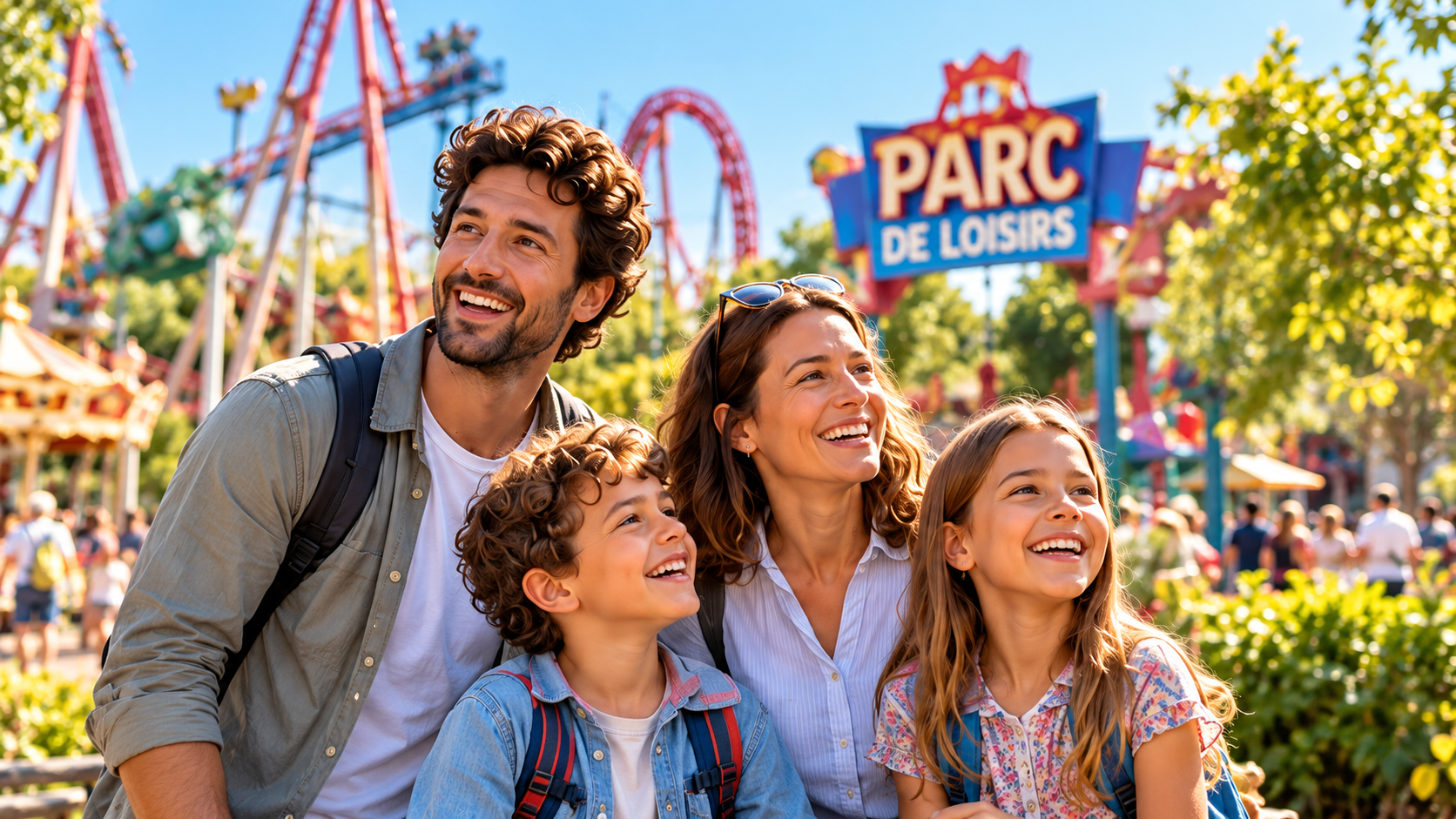 Famille au parc de loisirs avec le Chèque-vacances ANCV