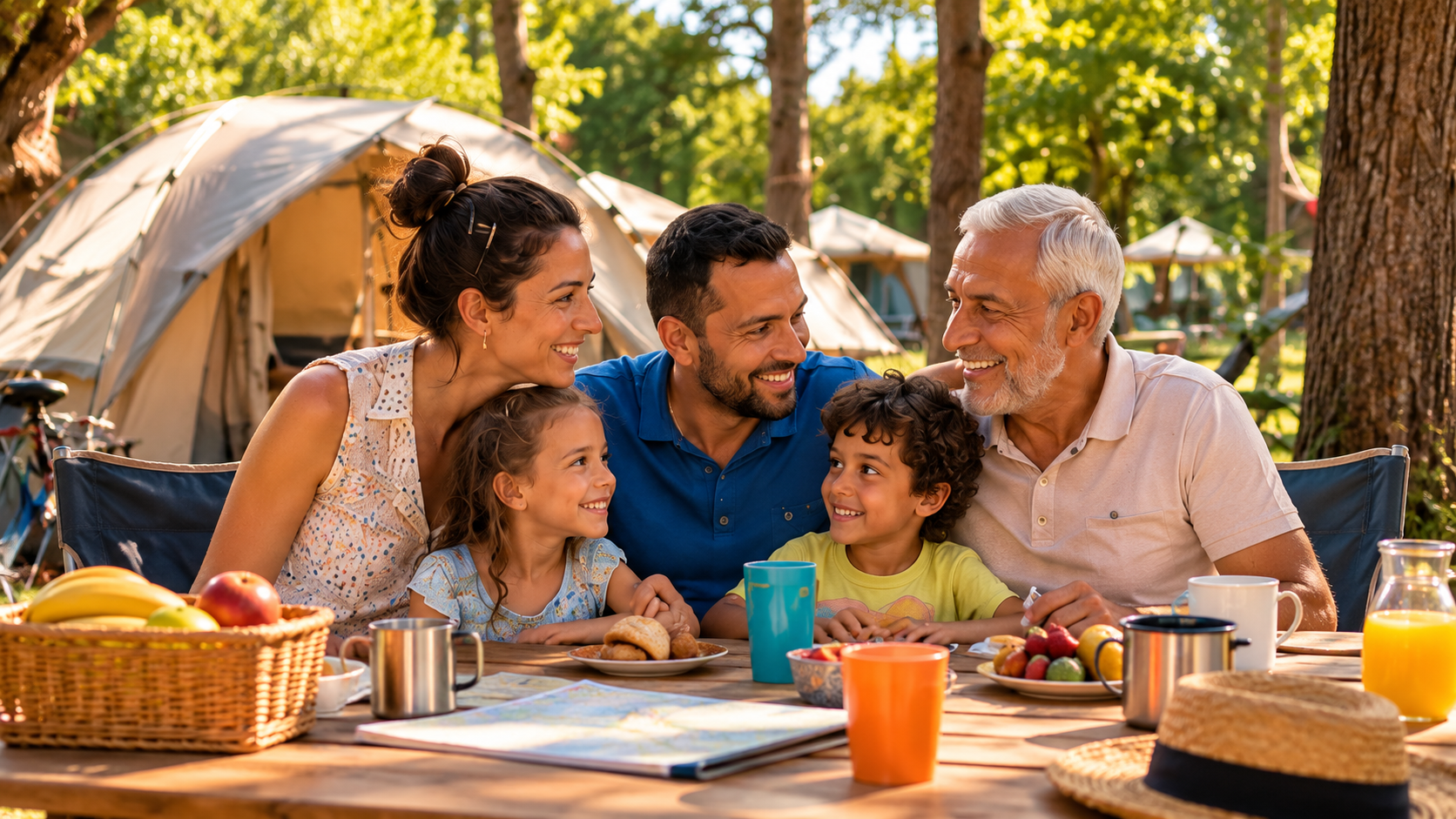 Grande famille au camping avec le Chèque-vacances ANCV